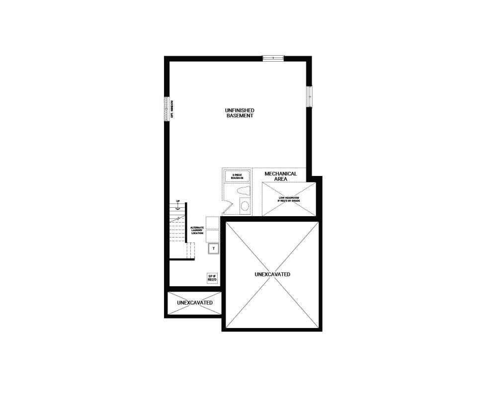 Floorplan of the basement of the Georgian home design, a 36’ Single Family Home available for sale in Brookline, Kanata.